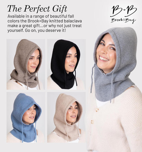 Brook + Bay Knitted Hooded Scarf w/drawstrings - Knit Balaclava Hood Scarf for Women Winter - Stylish Hooded Hat, Neck Warmer Cream...