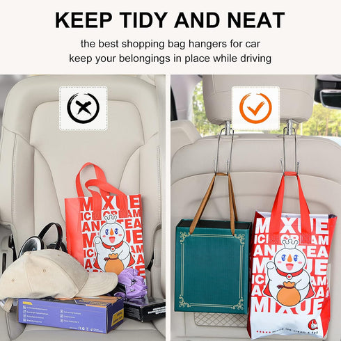 Headrest Hooks for Purses and Bags, Car Seat Hooks for Purse Handbag Mask Coat Grocery Bag Water Bottle, 4 Pack...