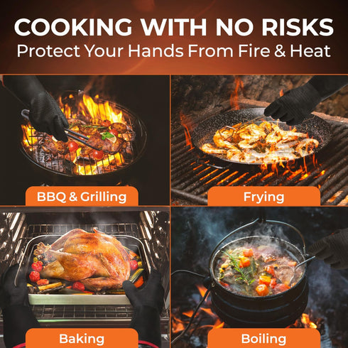 TECEUM BBQ Grill Gloves – Extreme Heat Resistant 1472 F – Extra Long Sleeve Protection – Non Slip Grip Oven Gloves for Barbecue, Grilling, Cooking...