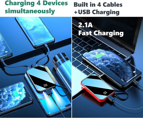 Portable Charger 10000 mAh Power Bank Mini LED Mirror Display Screen Excellent Touch Slim Portable Phone Charger for iPhone 15/14/13/Pro Samsung G...
