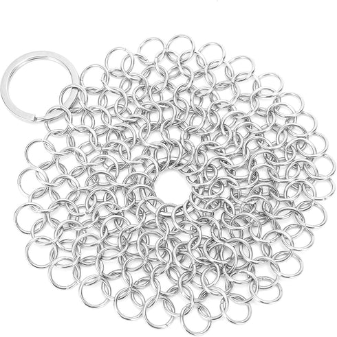 Stainless Steel Cast Iron Cleaner Kit, Chainmail Scrubber for Cast Iron Pans, Toothed Scraper with Handle Cover, Durable Scrubber for Cleaning Dut...