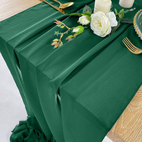EHLDekol 10ft Chiffon Table Runners 27x120 inches Romantic Sheer Wedding Table Runner Top Table Bridal Party Decoration (Emerald Green?10ft)...