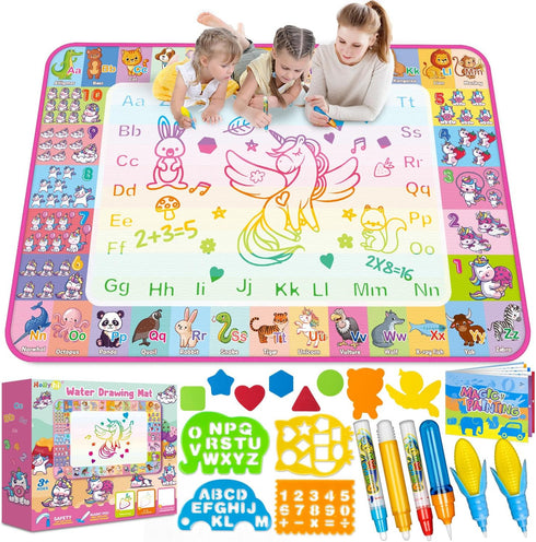 Aqua Water Doodle Mat - Kids Drawing Mat Toddlers Educational Toys for Age 3 4 5 6 7 8 Year Old Boys Girls Gifts - Neon Color Mat Doodle Board Wri...