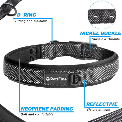 PetiFine Neoprene Padded Dog Collar, Heavy Duty Comfort Dog Collar with Durable Metal Buckle, Reflective Adjustable Belt Buckle Dog Collars for Sm...