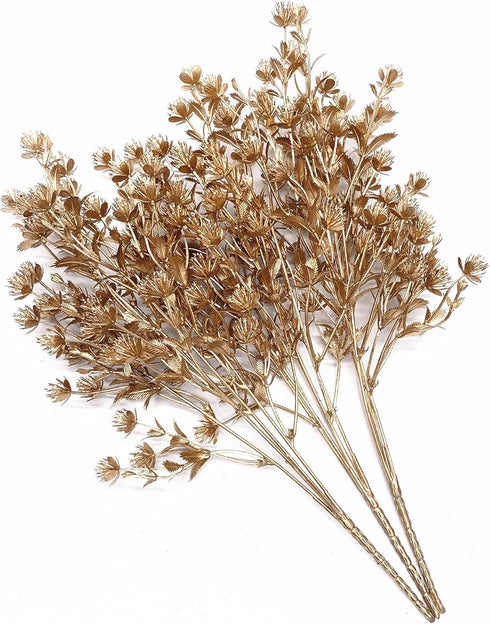 Christmas Artificial Flowers, Golden Baby Breath Gypsophila Plastic Plant Fake Plants for Wedding Bridal Bouquet Party Indoor DIY Home Office Tabl...