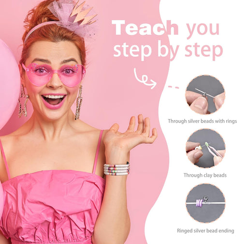 Laband DIY Beaded Bracelet Compatible with Apple Watch 38mm 40mm 41mm for Women Girls, Clay Beads with Charms Kit?DIY Stretch Watch Strap Replacem...