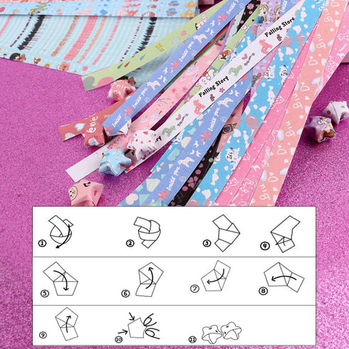 1600 Sheets Star Origami Paper - 24 Different Designs of Cute Romantic Cartoon Origami Folding Strips Decoration for DIY Handcrafts, School Teachi...