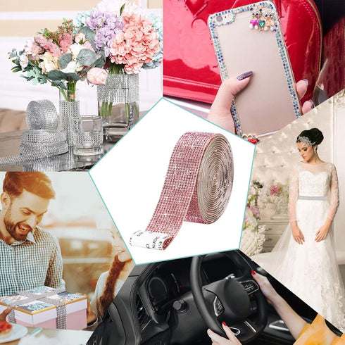 Self Adhesive Rhinestone Strips Diamond Bling Crystal Ribbon Sticker Wrap for Craft Jewel Tape Roll with 2 mm Rhinestones for DIY Car Phone Christ...