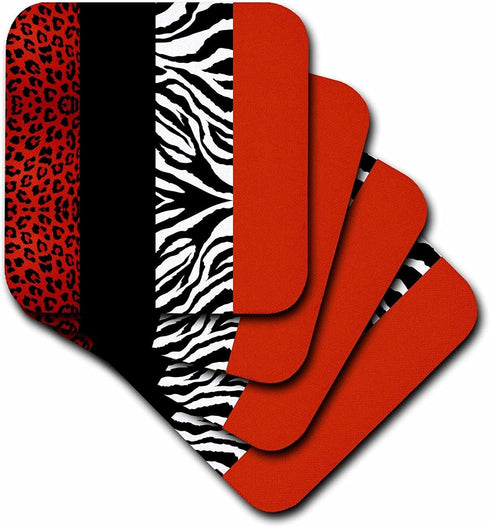 3dRose cst_35438_3 Red/Black/Orange/White Animal Print Leopard and Zebra Ceramic Tile Coasters, Set of 4...