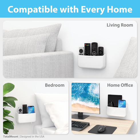 TotalMount Hole-Free Remote Holder – Eliminates Need to Drill Holes in Your Wall (Premium White Holder for 3 or 4 Remotes)...