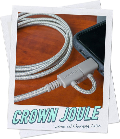 Smartish USB-C/Lightning Cable for iPhone 15/14 - Crown Joule - 6 Foot Universal Fast Fabric Wrapped Charging Cable w/Micro-USB - Apple MFi Certif...