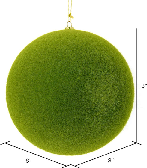 Vickerman 8" Christmas Ornament Flocked Ball, Moss Green Flocked Finish, Shatterproof Plastic, Holiday Christmas Tree Decoration, 6 Pack...