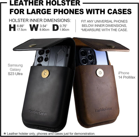 Leather Phone Pouch for Belt, S23 Ultra Belt Clip Holder for Men, Large Phone Holster, iPhone 14 Pro Max Belt Clip Case, Universal Smartphone Leat...