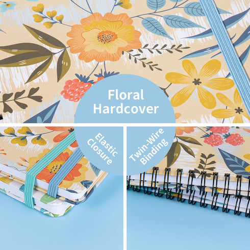 4 Pack Spiral Notebooks 6 × 8 Inch Hardcover Floral College Ruled Journals Lined for School Supplies Students Inner Pocket, 320 Sheets/640 Pages...
