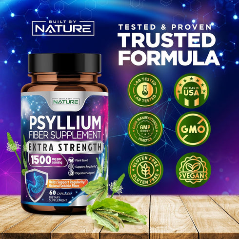 Psyllium Husk Capsules 1500mg - Fiber Supplement - Natural Soluble Fiber Pills with Psyllium Husk Powder - Supports Digestive Gut and Colon Health...