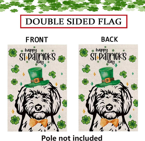 St Patricks Day Garden Flag Golden Doodle Dog Shamrocks Clovers Vertical Double Sided Holiday Outdoor Yard Decor 12.5 x 18 Inch...