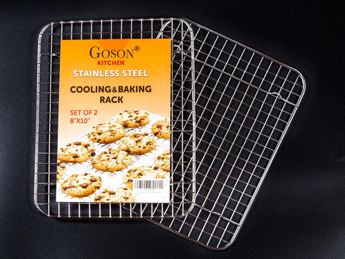 Goson Heavy Duty Stainless Stain Bakeware, Baking, Cooling, Oven Roasting, Broiler Rack, 8in by 10in, Cross Wire, Pack of 2, Compatible with Vario...