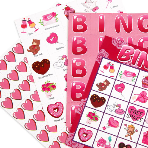 jollylife 40 Players Valentine's Day Bingo Game Cards Class Party Supplies Activity(Pink)...
