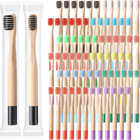 24 Pcs Kids Bamboo Toothbrushes Soft Bristle Toddler Toothbrush BPA Free Wooden Travel Toothbrushes for Kids Children Home Travel School, 5.7 Inch...