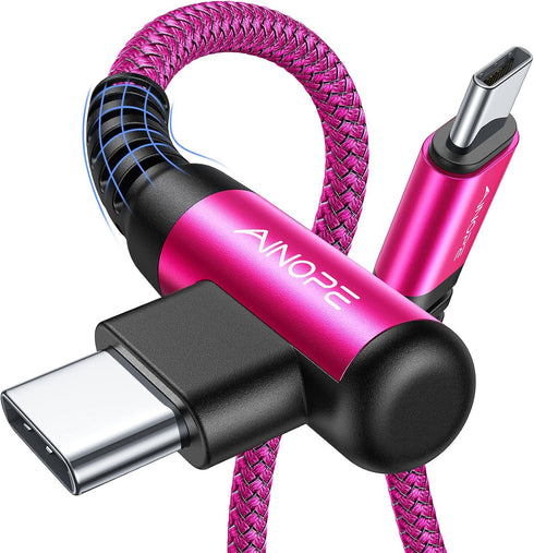AINOPE USB C Cable Pink Rose Charger 60W 2 Pack 6.6FT Type C Cable Right Angle Compatible with iPhone 15 Pro Max Samsung Galaxy S24 S23 iPad Pro C...