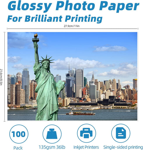 Uinkit 37lb Thin Flyer Paper Glossy 8.5x11 Inkjet 100 Sheets Single Side DIY Chip Bag 135gsm Photos Picture for Inkjet Printer with Dye Ink Printe...