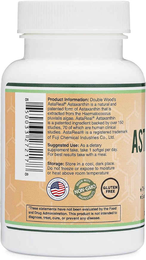 Astaxanthin 12mg Max Strength (AstaReal: Natural Patented Astaxanthin with 70+ Human Clinical Trials - World's Most Studied Brand) Grown, Harveste...