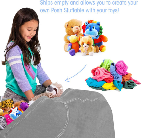Posh Stuffable Kids Stuffed Animal Storage Bean Bag Chair Cover - Childrens Toy Organizer, X-Large 48" - Solid Gray...