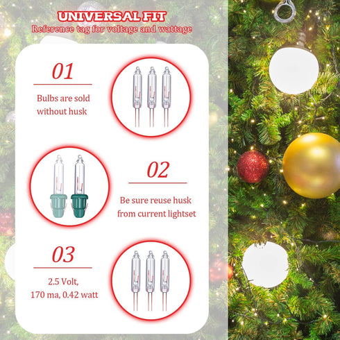 Mudder 100 Pcs Mini Christmas 2.5 Volt Replacement Light Bulbs for Christmas Trees Decorative Light Supplies Indoor Outdoor Xmas Decor, 0.17 Amper...