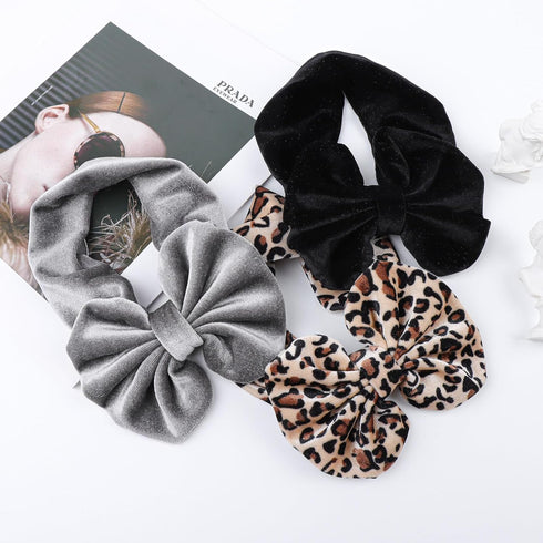 YanJie Leopard Baby Girl Hair Bow Headbands Soft Velvet Baby Bows Newborn Handmade Hair Hairbands Accessories Wide Headwraps for Toddler Kids Infa...