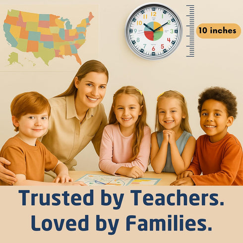 OWLCONIC Non Ticking Analog Clock for Kids Learning to Tell Time, Teaching Clock for Kids Wall, Clocks for Classroom, Homeschool Decor, Bedrooms, ...