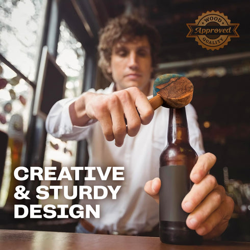 Abdo&FetnaGallery Handcrafted Wooden Beer Bottle Opener - Olive Wood with Epoxy, For Party, Home, and Restaurant - Ideal Gift for Beer Lovers...