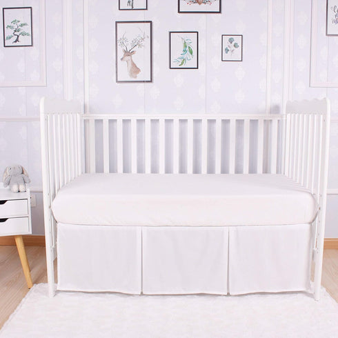 CaSaJa Classic Microfiber Crib Skirt with 2 Pleated Workmanship, Soft Breathable Dust Ruffle Fits Standard Crib and Toddler Bed, Pure White Color ...