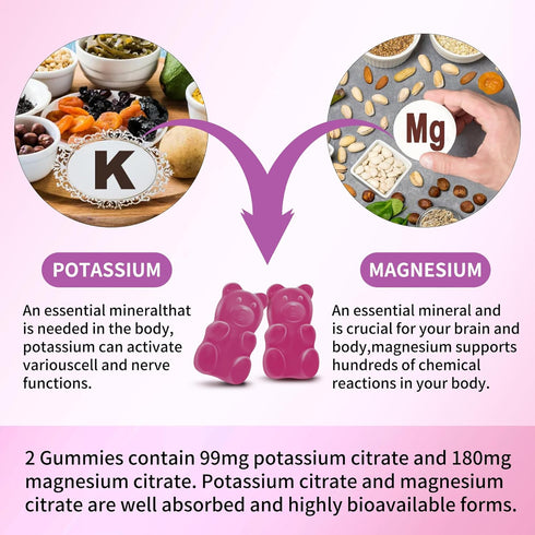 Potassium Magnesium Gummies, New Formula Calm Magnesium Glycinate Gummies, Chewable Gummy Supplements for Leg Cramps & Muscle, Elderberry Flavor 9...