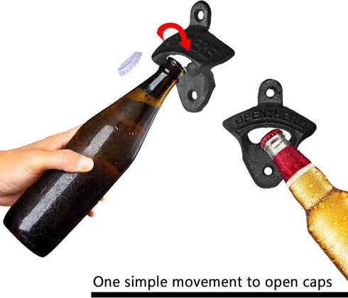 Cast Iron Wall Mounted Bottle Opener- 2PCS Vintage Beer Bottle Opener with Self-Tapping Screws for Rustic Farmhouse Bars KTV Hotels Home WD05...
