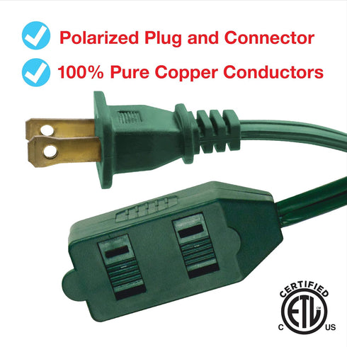 Clear Power 3 Outlet Indoor Extension Cord 16/2 SPT-2 w/Lighted footswitch (9 ft, Green), CP10028...