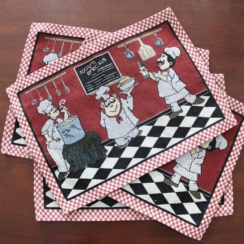 KEPSWET Cotton Linen Chef Placemats for Dining Table Set of 4 Red Washable Table Mats 13x19 Inch Rectangle...