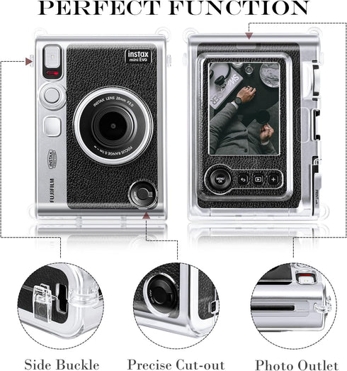 Rieibi Accessories for Fujifilm Instax Mini Evo Instant Camera, Gift Bundle Includes Clear Instax Mini Evo Case & Instax Mini Evo Lens Cap with An...