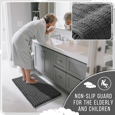 Yimobra Bathroom Rugs Non Slip Washable 32x20 Inch - Ultra Soft Absorbent Chenille Bath Mat, Quick Dry Shaggy Floor Carpet for Tub Shower, Dark Gr...