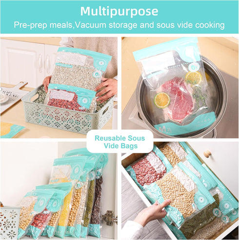 24PCS Sous Vide Bags Reusable, BPA Free Food Vacuum Sealer Bags, Thickened bag with a New Look, Vacuum Zipper Bags for Sous Vide Cooking, 20pcs fo...
