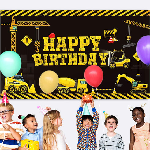 Tatuo Construction Theme Birthday Banner - 6.1 x 3.6 ft Photography Party Supplies Dump Truck Party Decoration for Kids Boys Birthday Background H...