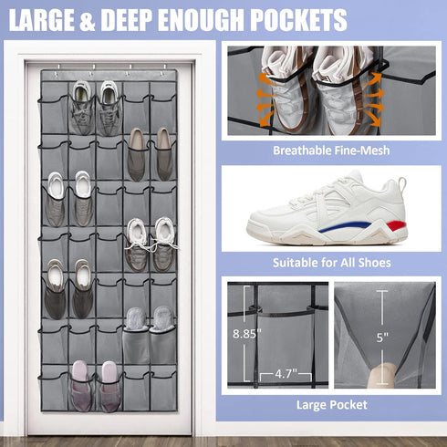 Over the Door Shoe Organizers 35 Mesh Pockets Hanging Shoe Organizer Shoe Rack for Closet Entryway Bedroom Bathroom Pantry Shoe Holder for Men Sne...