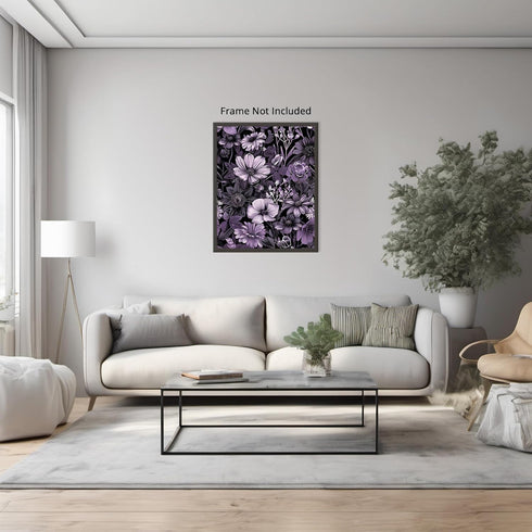 Posterizer 1 pcs-black background and purple flowers-chic wall art-Floral & Botanical Art-Abstract & Modern Art-Decor for Home & Office- UNFRAMED ...