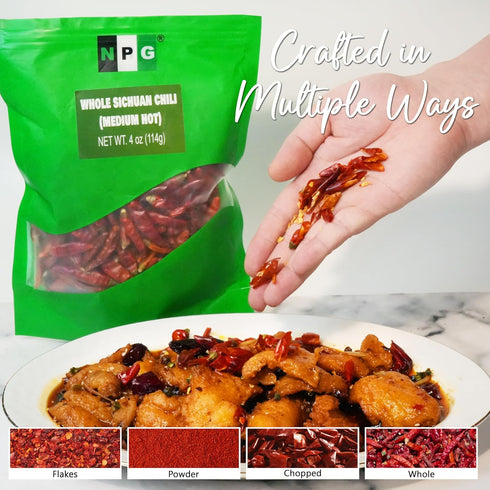 NPG Sichuan Red Chili Peppers 4 Ounces, Medium Hot, Premium Szechuan Dried Red Chilies for Chili Oil, Paste, and Sauce, Used in Mexican, Chinese, ...
