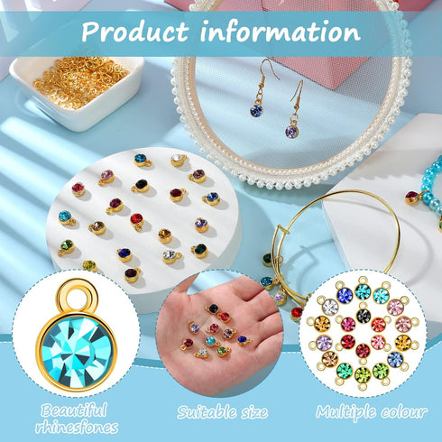 80 Pieces Crystal Birthstone Charms with 200 Jump Ring Handmade DIY Beads Pendant Mixed Color Birthstones for Jewelry Making Round Charms for Brac...
