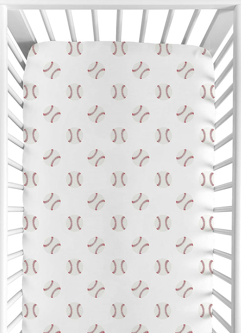 Sweet Jojo Designs Red and White Baby or Toddler Fitted Crib Sheet for Baseball Patch Sports Collection...