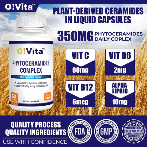 Phytoceramides Complex, Skin repair and Rejuvenation, Anti-aging Support, Plant-derived Ceramides, with Vitamins C, B-6, and B-12, 2-month Supply ...