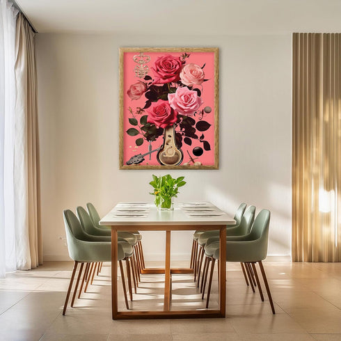 Posterizer 1 pcs-vintage instruments and flowers-pink girly collage-Abstract & Modern Art-Floral & Botanical Art-Gift for Art Lovers- UNFRAMED Wal...