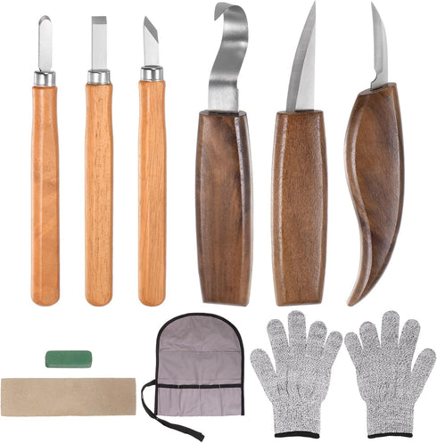 Wood Carving Tools 10in1 Set Whittling Knife, Detail Knife, Hand Carving Woodworking Tool with Roll Bag for Engraver, Carpenter and Beginners...