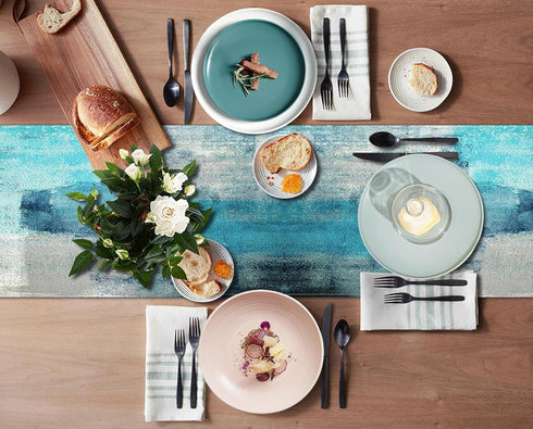 Emvency Farmhouse Table Runner, Modern Teal and Grey Abstract Art Painting for Kitchen Coffee Table Family Dinners Holiday Parties Wedding Events ...