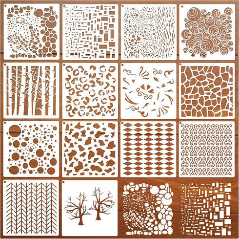 14 Pcs Layering Mixed Media Stencils Leopard Diamond Spirals Cubist Templates Geometric Patterns Stencils for Painting on Walls Canvas DIY Craft S...